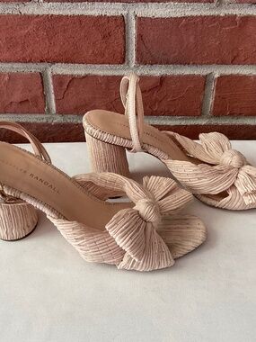 Loeffler Randall Camellia Pleated Bow Cream Sandals Size 8.5